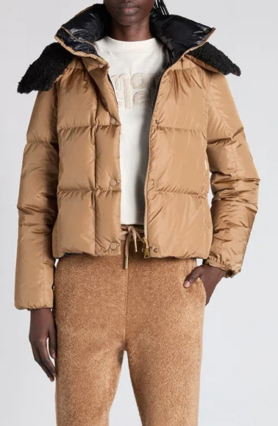 Moncler Piumino Corto Castelnou Con Cappuccio In Pile E Trapuntatura A Quadri In Brown
