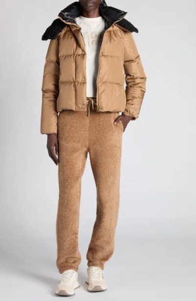 Moncler Piumino Corto Castelnou Con Cappuccio In Pile E Trapuntatura A Quadri In Brown