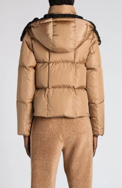 Moncler Piumino Corto Castelnou Con Cappuccio In Pile E Trapuntatura A Quadri In Brown