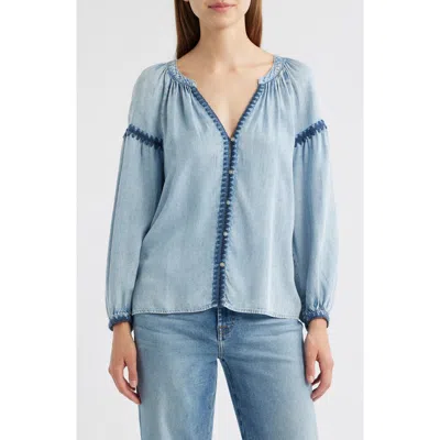 Rails Toshi Embroidered Chambray Blouse In Blue