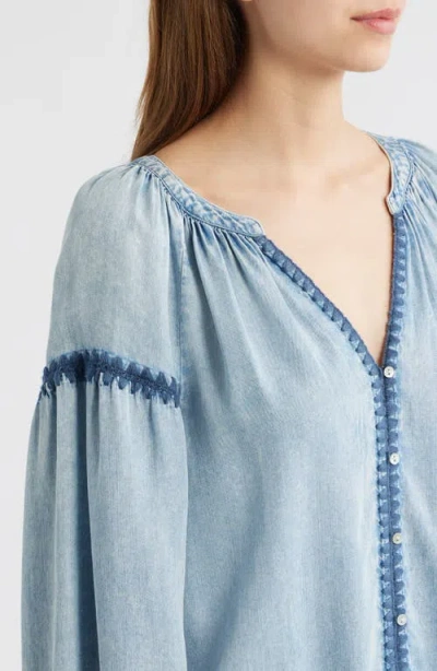 Rails Toshi Embroidered Chambray Blouse In Blue