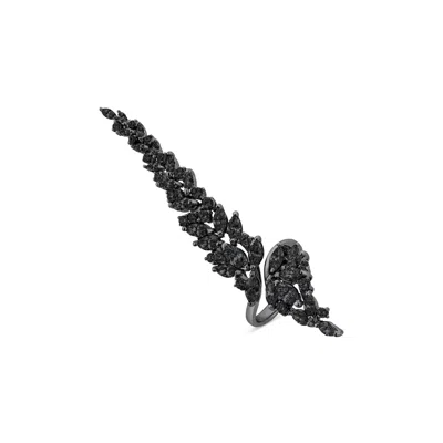 Sally Skoufis Women's Renaissance Ring With Man Made Black Cz Diamond Stimulant In Premium Black Rhodium