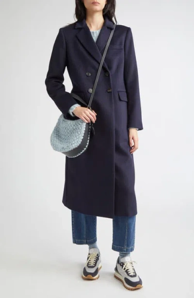 Eleventy Double Breasted Virgin Wool Longline Coat In Blue