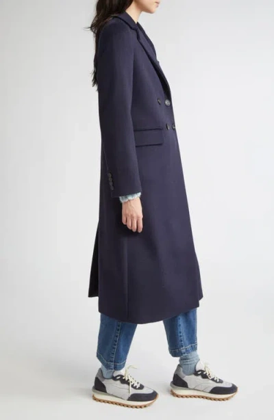Eleventy Double Breasted Virgin Wool Longline Coat In Blue