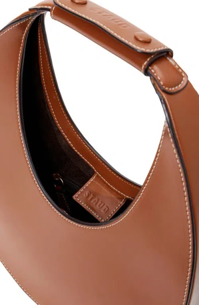 Staud Leather Handbag With Curved Shape And Handle In Brown