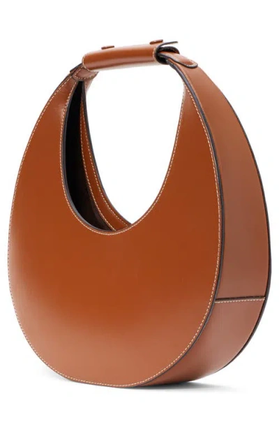 Staud Leather Handbag With Curved Shape And Handle In Brown
