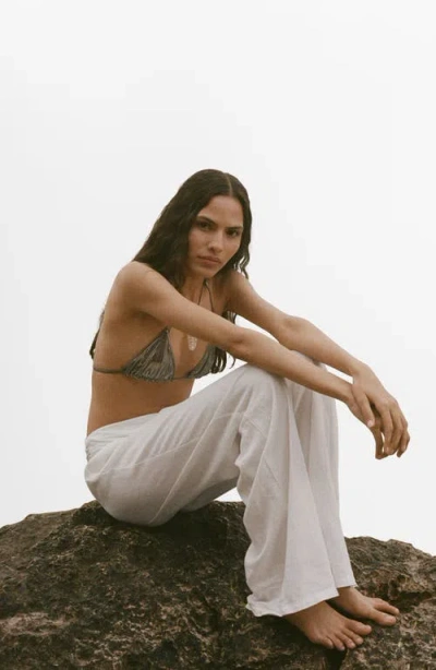 Mango Drape Waist Wide Leg Linen Blend Pants In White