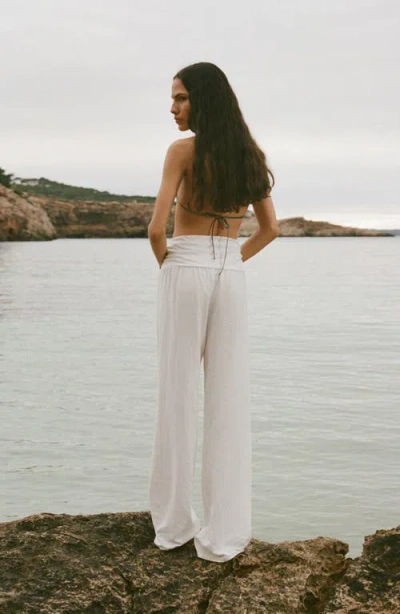 Mango Drape Waist Wide Leg Linen Blend Pants In White