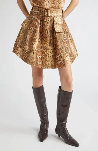 Zimmermann Midi Skirt With Animal Print And Belt In Brown