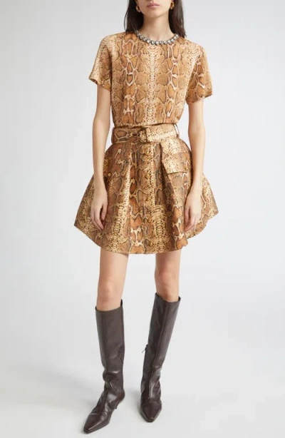Zimmermann Midi Skirt With Animal Print And Belt In Brown