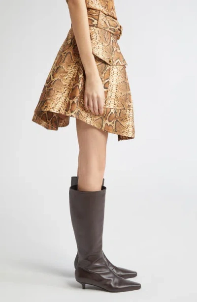 Zimmermann Midi Skirt With Animal Print And Belt In Brown