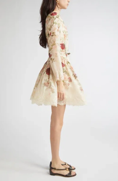 Zimmermann Womens Cream Cascade Hypnotic Lace Linen And Silk Mini Dress In Multi