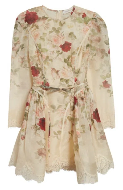 Zimmermann Womens Cream Cascade Hypnotic Lace Linen And Silk Mini Dress In Multi