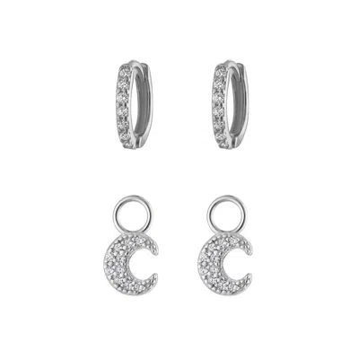 Outofoffice Women's Silver Huggie Removable Earring Charm Set