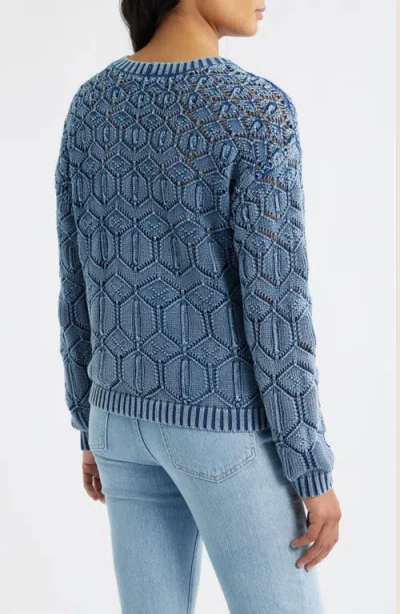 City Blues Distressed Wash Openwork Sweater In Blue