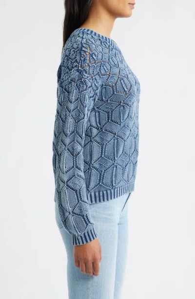 City Blues Distressed Wash Openwork Sweater In Blue