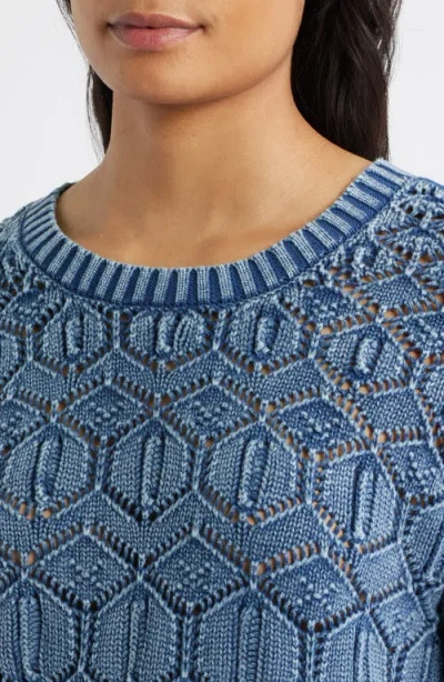 City Blues Distressed Wash Openwork Sweater In Blue