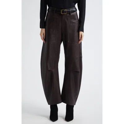 Nili Lotan Mid-rise Barrel Leg Lammleder-hose Shon Leather In Brown