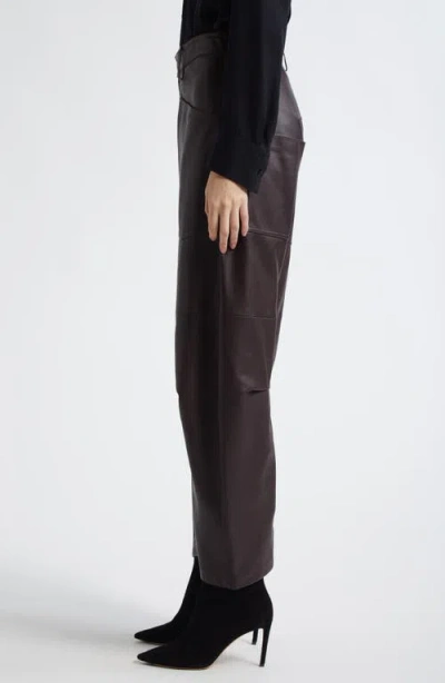 Nili Lotan Mid-rise Barrel Leg Lammleder-hose Shon Leather In Brown