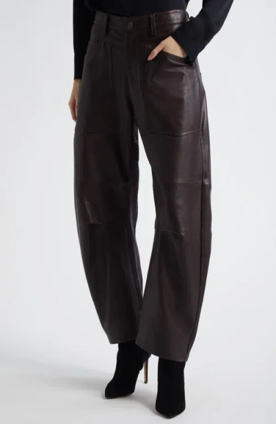 Nili Lotan Mid-rise Barrel Leg Lammleder-hose Shon Leather In Brown