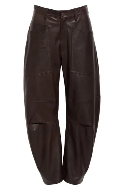 Nili Lotan Mid-rise Barrel Leg Lammleder-hose Shon Leather In Brown