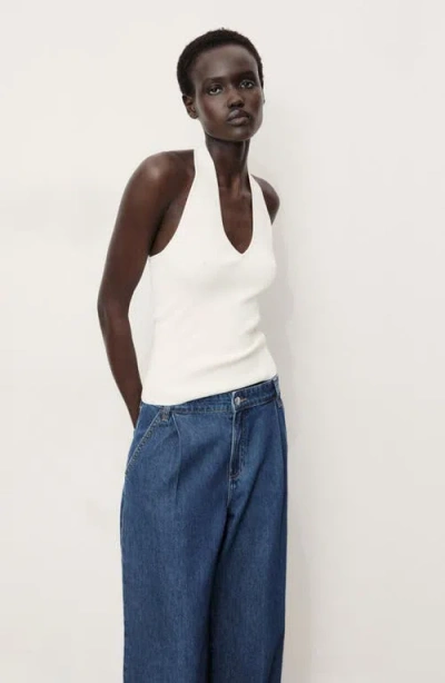 Mango Women's Wide Leg Pleated Jeans In Blue