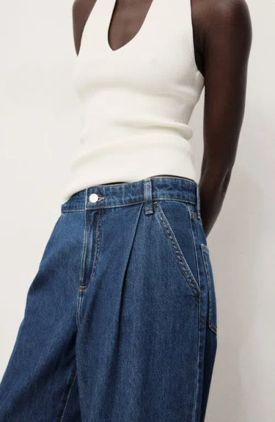 Mango Women's Wide Leg Pleated Jeans In Blue