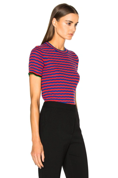 Shop Proenza Schouler Silk Cashmere Irregular Stripe Cropped In Blue, Red, Stripes. In Geranium & Sapphire