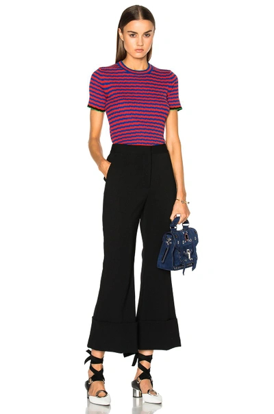 Shop Proenza Schouler Silk Cashmere Irregular Stripe Cropped In Blue, Red, Stripes. In Geranium & Sapphire