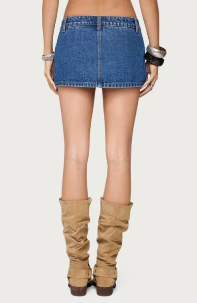 Edikted Studded Grommet Low Rise Denim Miniskort In Blue