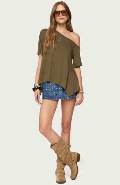 Edikted Studded Grommet Low Rise Denim Miniskort In Blue