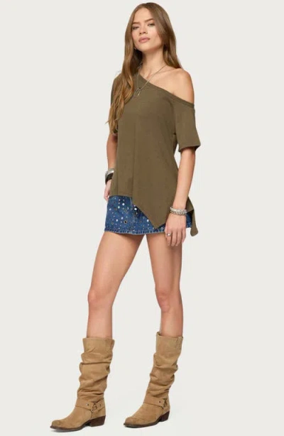 Edikted Studded Grommet Low Rise Denim Miniskort In Blue