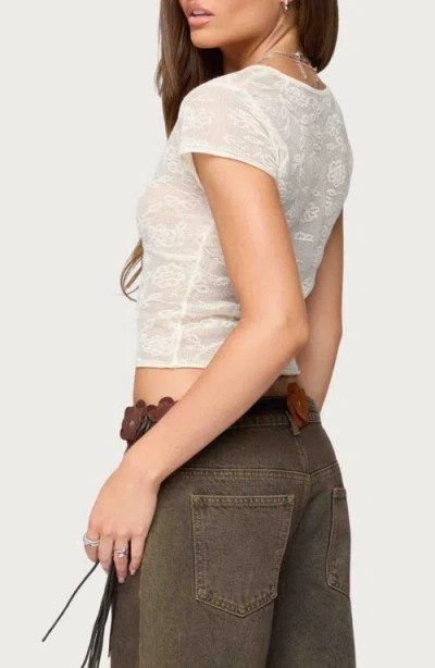 Edikted Krystal Twist Front Crop Mesh Top In White