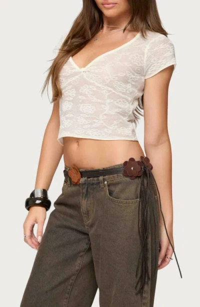 Edikted Krystal Twist Front Crop Mesh Top In White