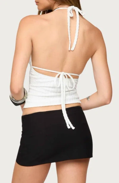 Edikted Powell Cutout Halter Textured Crop Top In White