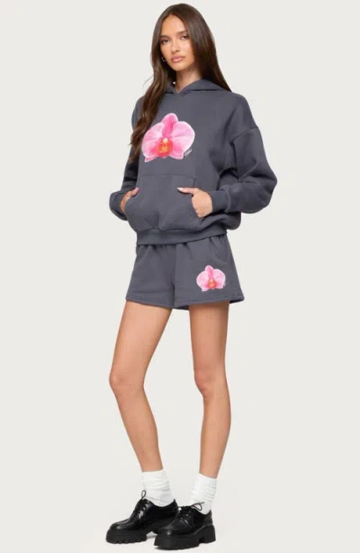 Edikted Orchid Babe Fleece Sweatshorts In Blue