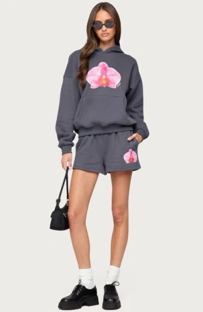 Edikted Orchid Babe Fleece Sweatshorts In Blue