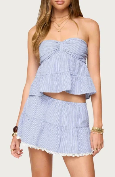 Edikted Dora Strapless Eyelet Babydoll Top In Blue