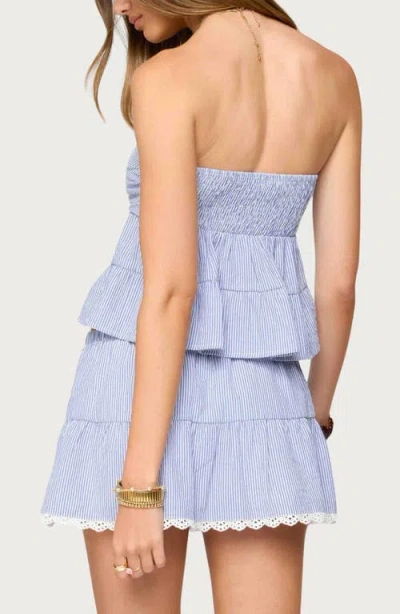 Edikted Dora Strapless Eyelet Babydoll Top In Blue