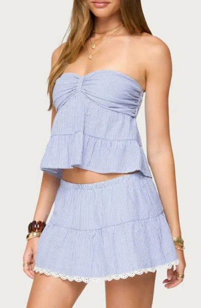 Edikted Dora Strapless Eyelet Babydoll Top In Blue
