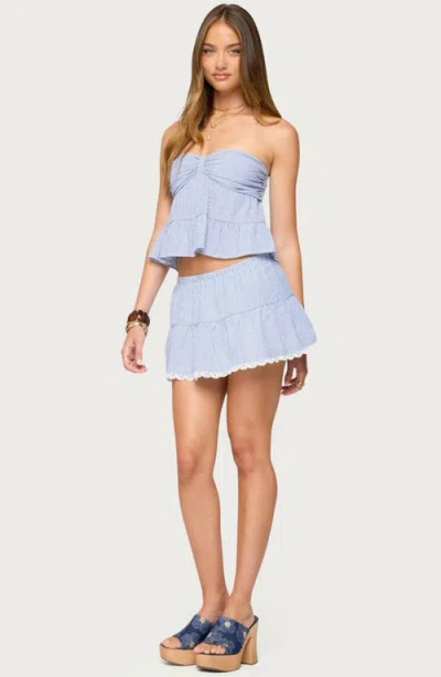 Edikted Dora Strapless Eyelet Babydoll Top In Blue