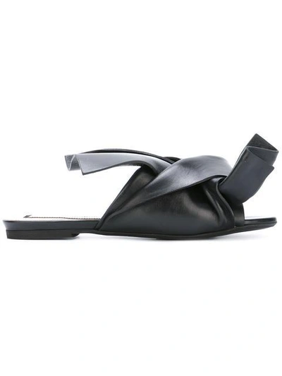 Shop N°21 Bow Flat Sandals In Black