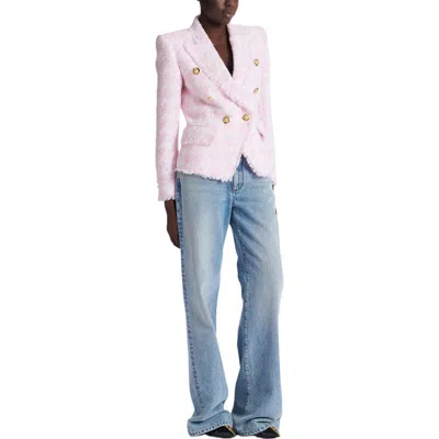 Balmain 6-buttons Houndstooth Tweed Fitted Jacket In Pink
