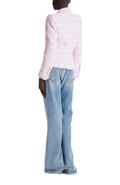 Balmain 6-buttons Houndstooth Tweed Fitted Jacket In Pink