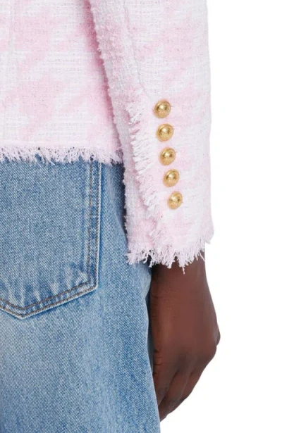 Balmain 6-buttons Houndstooth Tweed Fitted Jacket In Pink