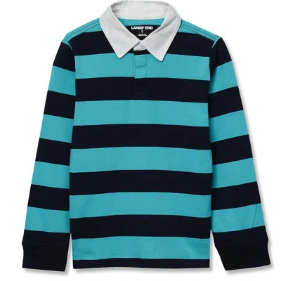 Lands' End Boys Long Sleeve Collared Rugby Shirt In Blue