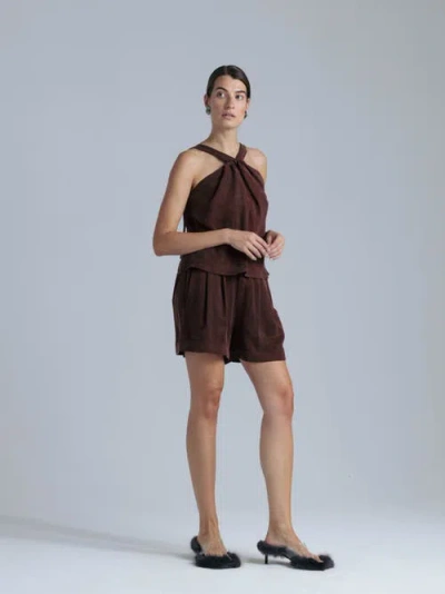 Alas High Waisted Cupro Shorts In Brown