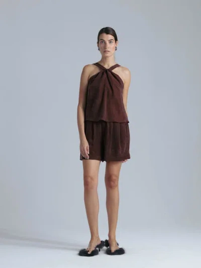 Alas High Waisted Cupro Shorts In Brown