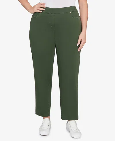 Alfred Dunner Plus Size Mount Laurel Allure Front Pocket Pull On Medium Length Pants In Green