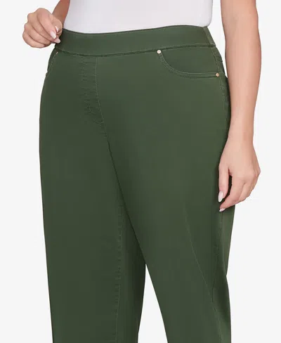 Alfred Dunner Plus Size Mount Laurel Allure Front Pocket Pull On Medium Length Pants In Green